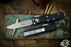 Microtech UTX-85 OTF Automatic Knife Black 3.1" Drop Point Stonewash 231-10