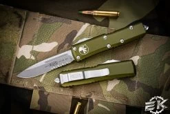 Microtech UTX-85 Green OTF Knife 3" Drop Point Stonewash 231-11OD