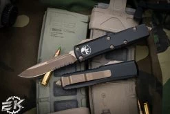 Microtech UTX-85 OTF Automatic Knife 3.1" Drop Point Bronze Apocalyptic Serrated 231-14AP