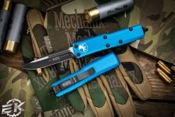 Microtech UTX-85 OTF Automatic Knife Blue 3" Drop Point Black 231-1BL