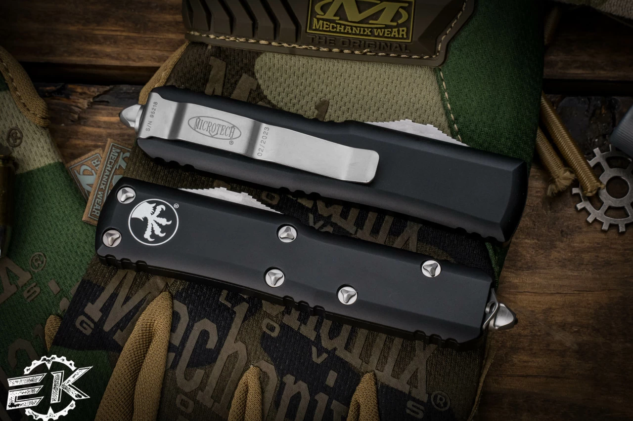 Microtech UTX-85 OTF Automatic Knife S/E 3" Drop Point Satin Serrated 231-5 - Image 2