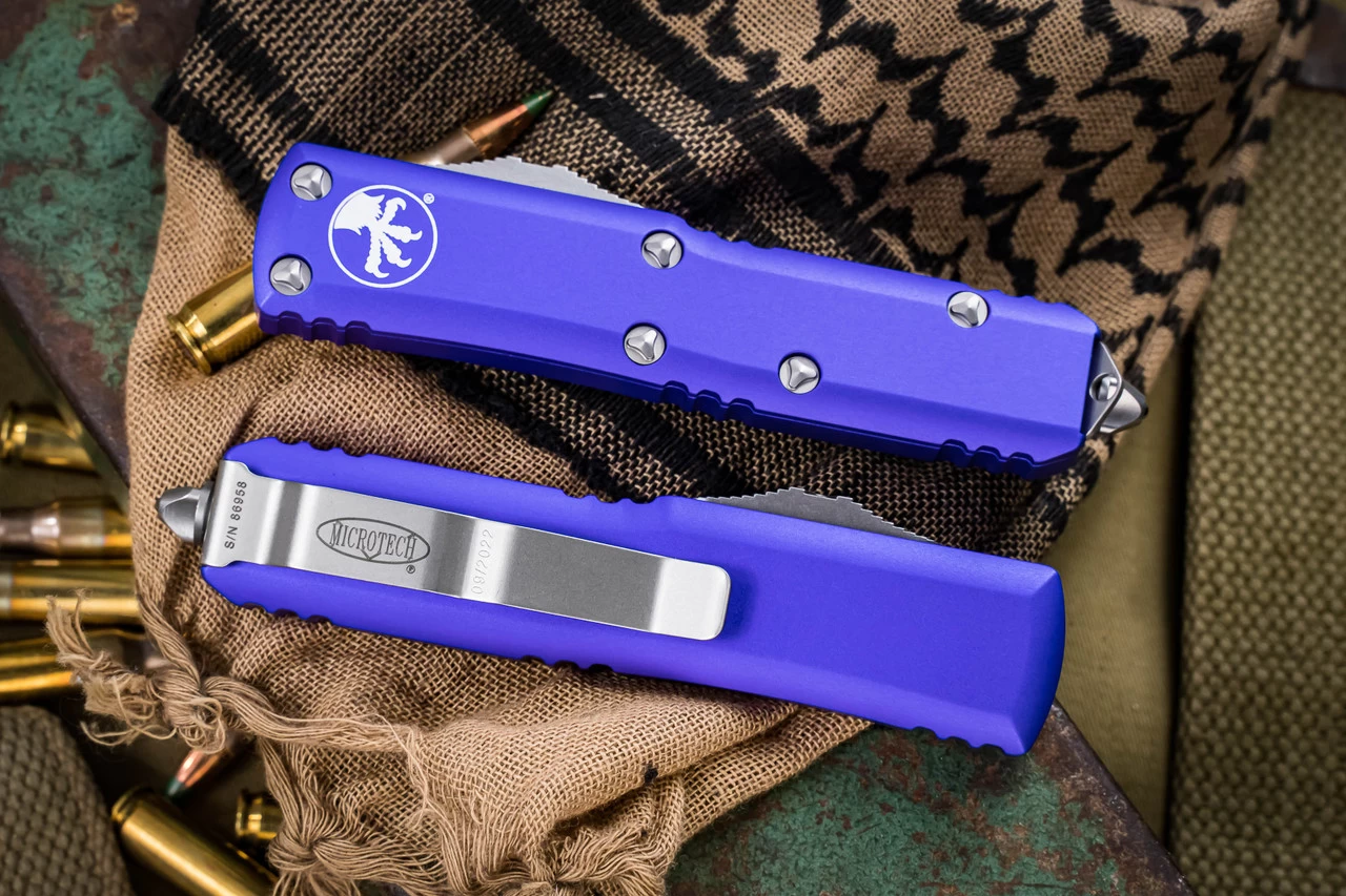 Microtech UTX-85 OTF Automatic Knife Purple 3.1" Dagger Stonewash 232-10PU - Image 3