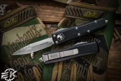 Microtech UTX-85 OTF Automatic Knife Black 3.1" Dagger Stonewash Serrated 232-12