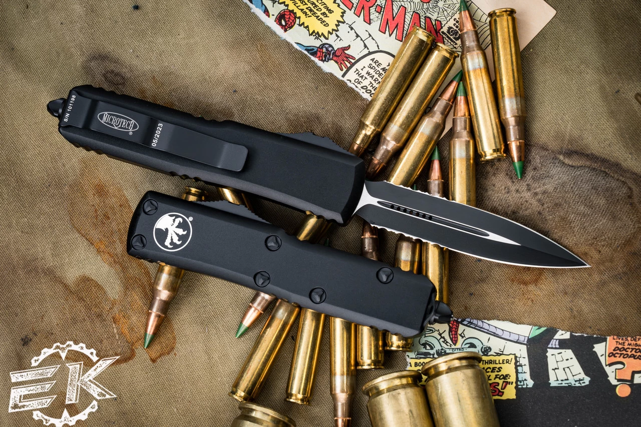 Microtech UTX-85 OTF Automatic Knife 3.1" Dagger Black Serrated 232-2T - Image 2