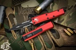 Microtech UTX-85 OTF Automatic Knife Red 3.1" Dagger Serrated Black 232-2RD