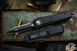 Microtech UTX-85 OTF Automatic Knife Black Tactical 3.1" Serrated Dagger Black 232-3T
