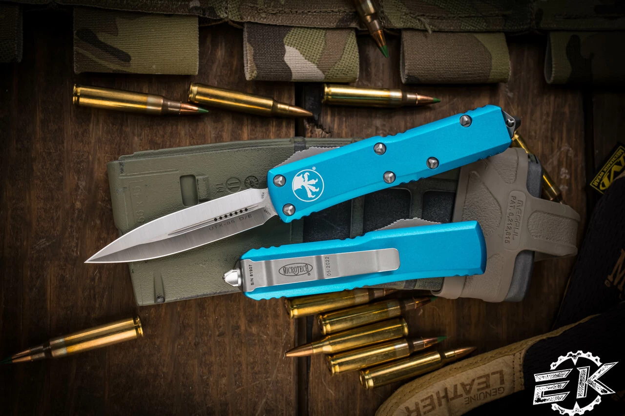 Microtech UTX-85 OTF Automatic Knife Turquoise 3" Dagger Satin 232-4TQ