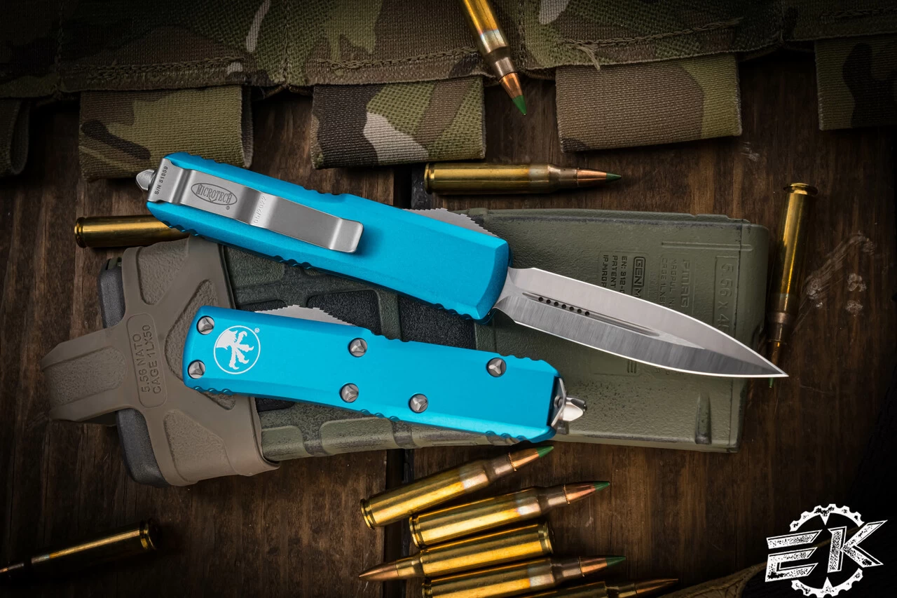 Microtech UTX-85 OTF Automatic Knife Turquoise 3" Dagger Satin 232-4TQ - Image 2