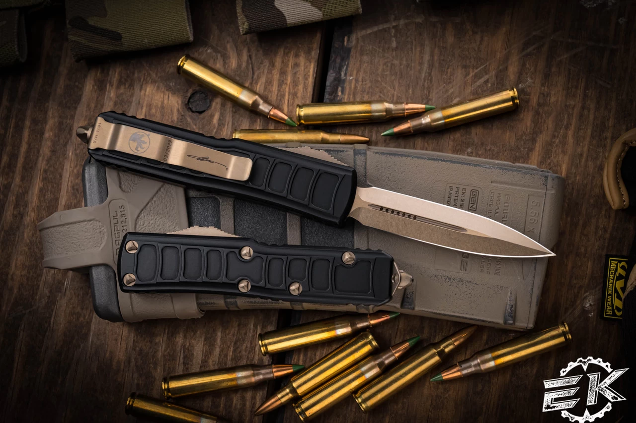 Microtech UTX-85 II Stepside OTF Automatic Knife Black 3" Dagger Bronze 232II-13S - Image 2