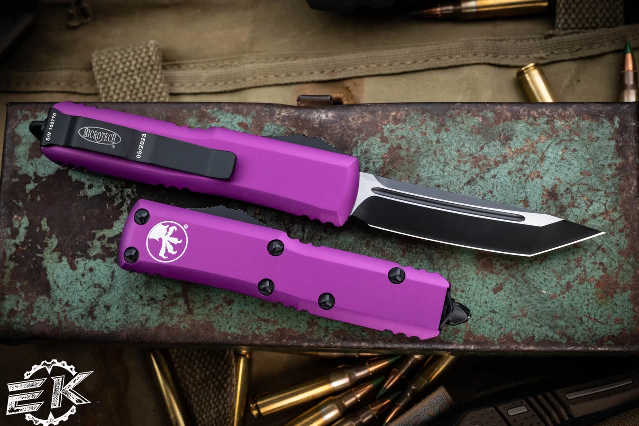 Microtech UTX-85 OTF Automatic Knife Violet 3.1" Tanto Black 233-1VI - Image 2