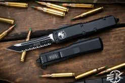Microtech UTX-85 OTF Automatic Knife 3.1" Tanto Serrated Black 233-3T