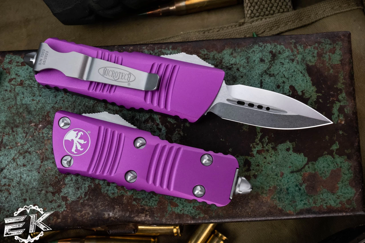 Microtech Mini Troodon OTF Automatic Cali Legal Knife Violet 1.9" Dagger Stonewash 238-10VI - Image 2