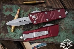 Microtech Mini Troodon OTF Automatic Cali Legal Knife Merlot 1.9" Dagger Serrated Stonewash 238-12MR