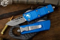 Microtech Troodon Mini Blue OTF Automatic Knife 1.9" Tanto Apocalyptic Stonewash 240-10APBL