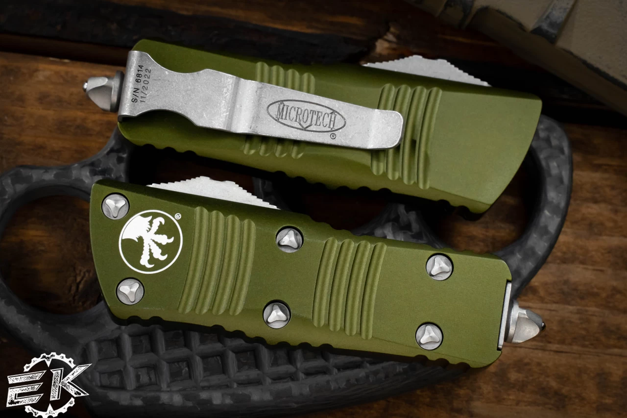 Microtech Troodon Mini OD Green OTF Automatic Knife 1.9" Tanto Apocalyptic Stonewash 240-10APOD - Image 3