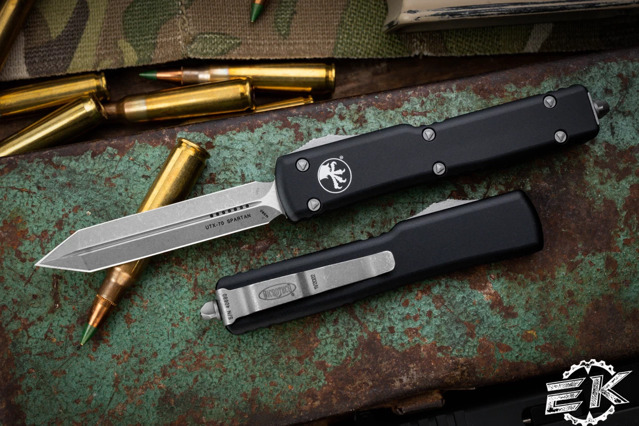 Microtech UTX-70 OTF Automatic Knife 2.4" Spartan Apocalyptic Stonewash 249-10AP