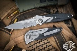 Microtech Socom Bravo Manual Knife Titanium/Carbon Fiber 4" Drop Point Bead Blast Serrated 260-8CFTI