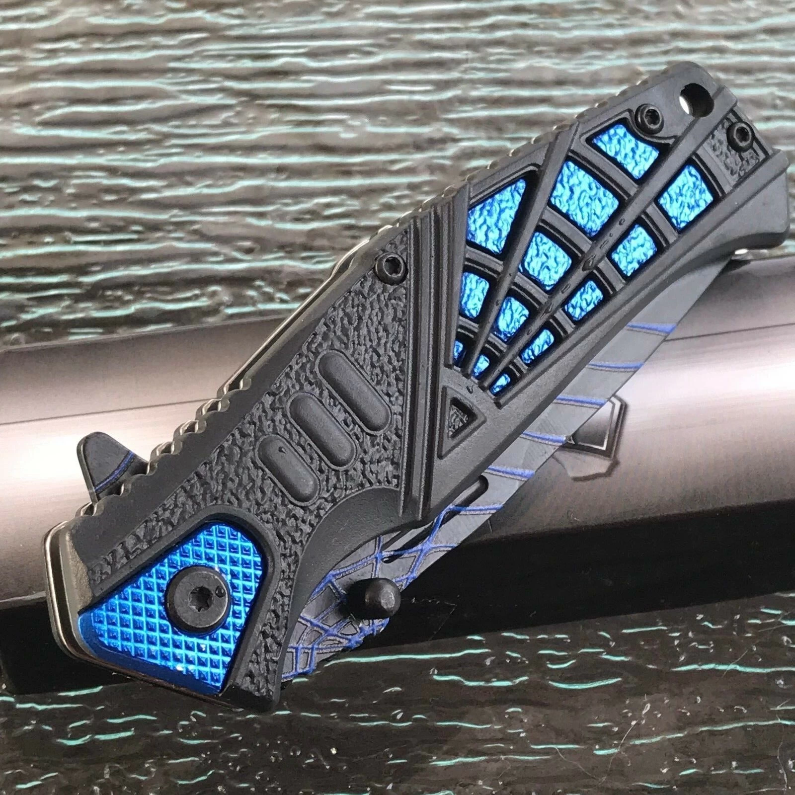 8.35" MASTER USA SPRING ASSISTED TACTICAL BLUE HANDLE FOLDING Pocket KNIFE OPEN - Image 8