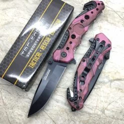 7.75" TAC FORCE SPRING ASSISTED TACTICAL PINK CAMO FOLDING POCKET KNIFE BLADE