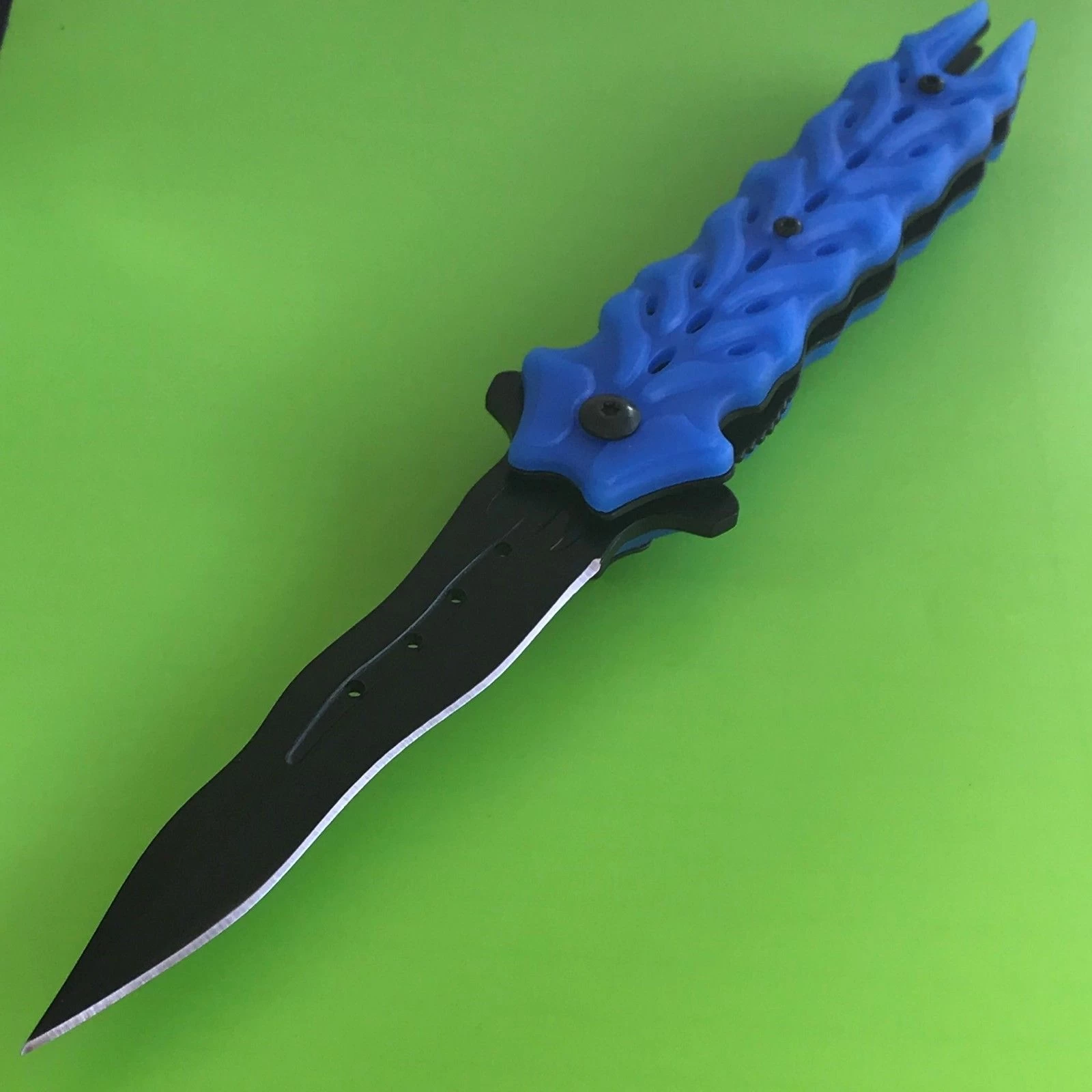 8.25" Master Spring Assisted Tactical Blue Handle Folding Pocket Knife - Image 6