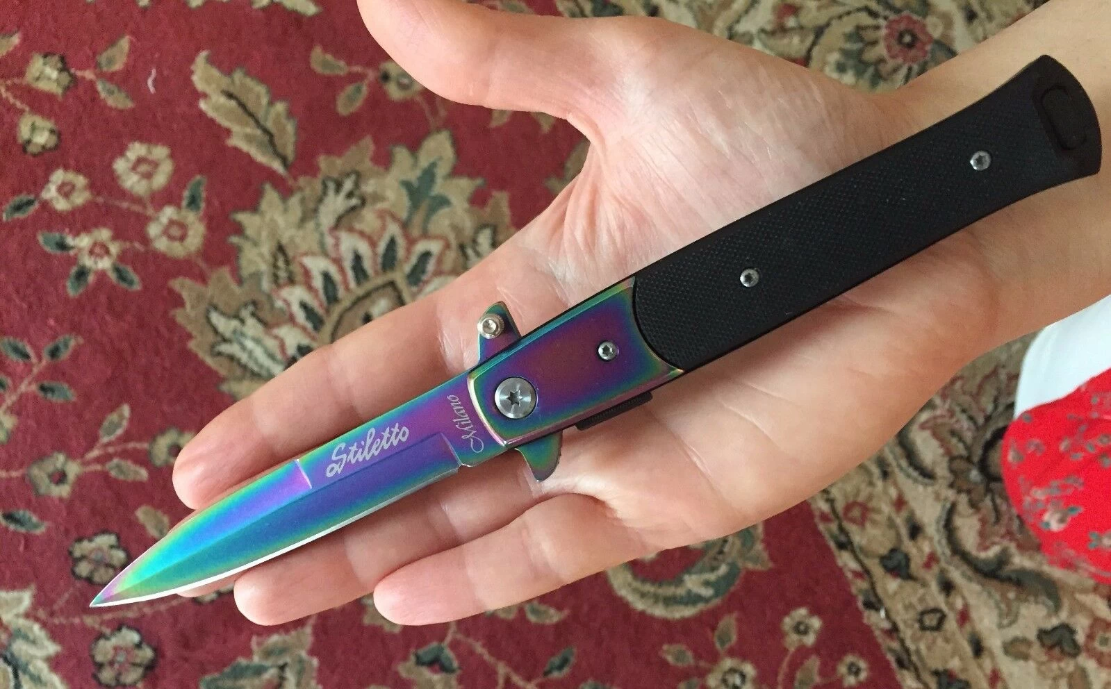 8.5" Tac Force Rainbow Blade Stiletto Assisted Pocket Knife (TF-428RB) - Image 4