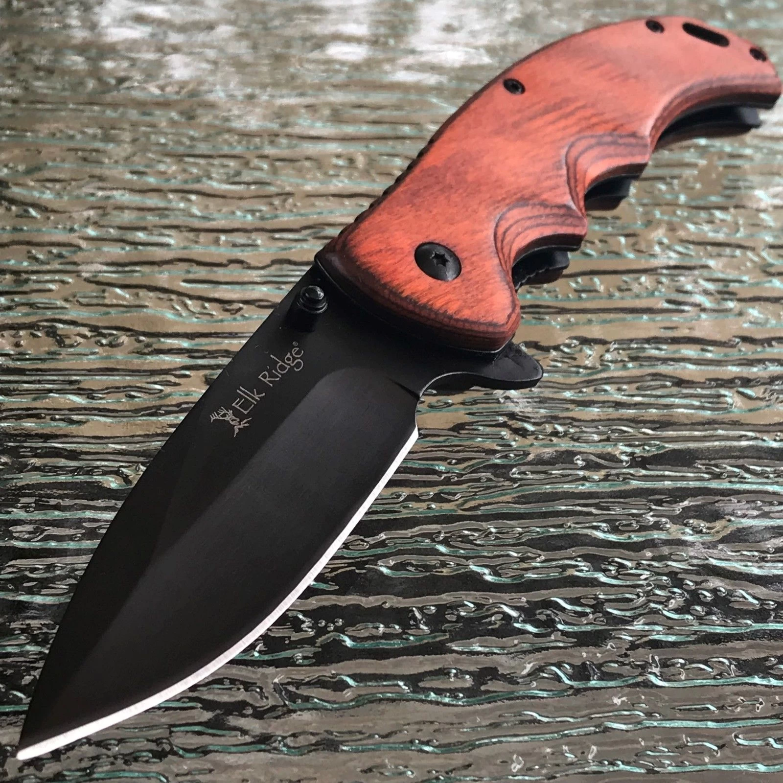 8.25" ELK RIDGE PAKKAWOOD SPRING ASSISTED FOLDING EDC KNIFE