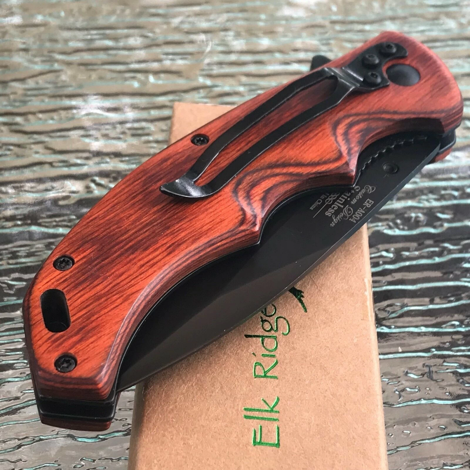 8.25" ELK RIDGE PAKKAWOOD SPRING ASSISTED FOLDING EDC KNIFE - Image 5