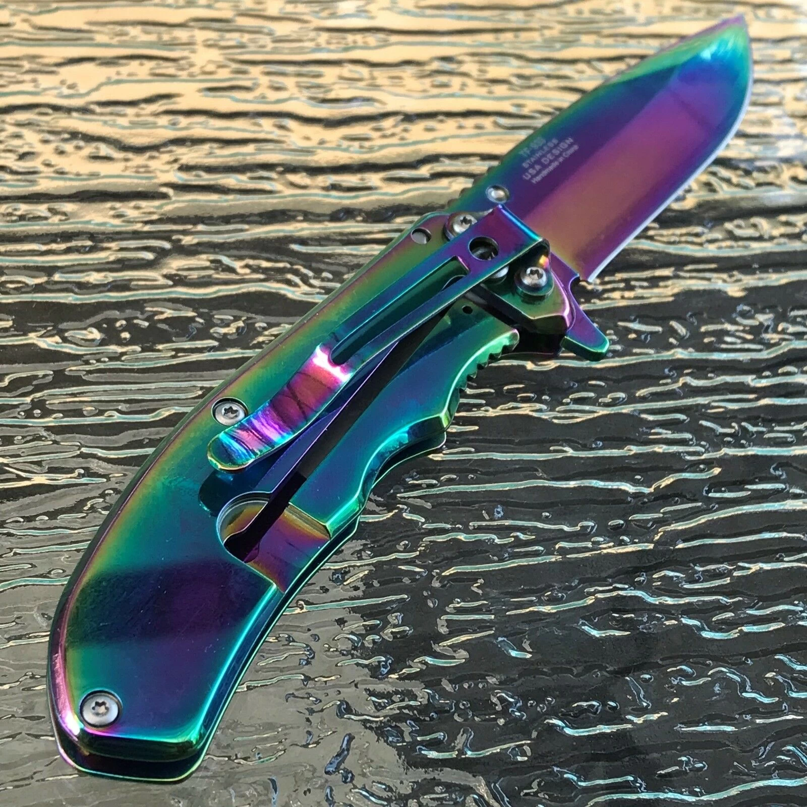 7" Tac Force Executive Rainbow Mirror Tactical Folding Pocket Knife - Image 5