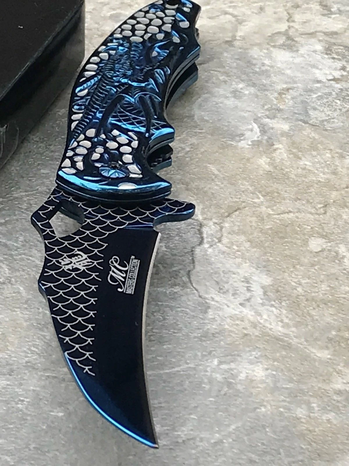 8.5" Blue Wave Dragon Fantasy Spring Assisted Tactical Folding Pocket Knife Open - Image 8