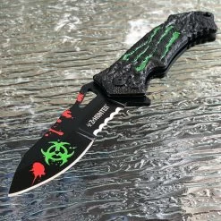 7.75" Zombie Hunter Apocalypse Biohazard Green Claw Pocket Knife