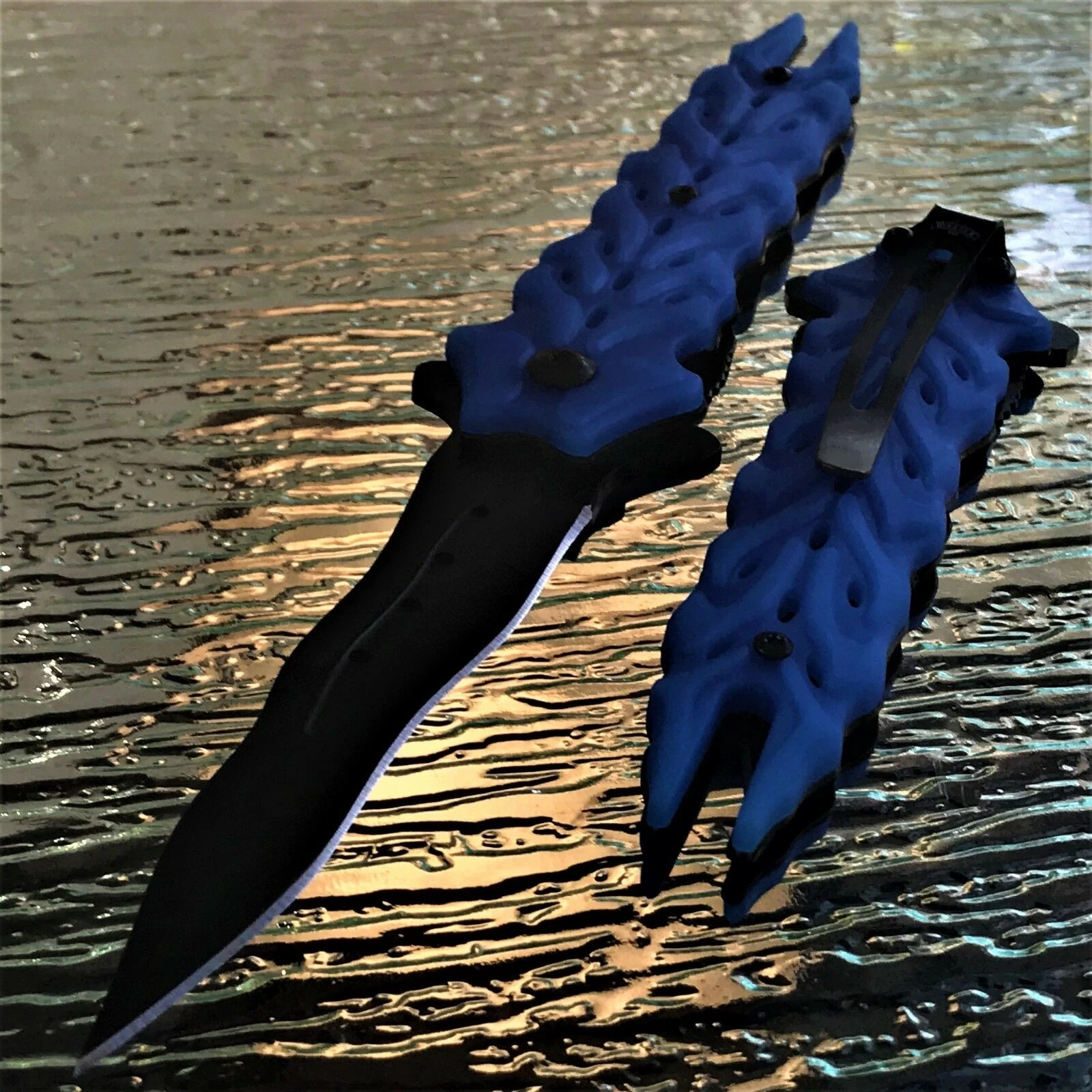 8.25" Master Spring Assisted Tactical Blue Handle Folding Pocket Knife - Image 4