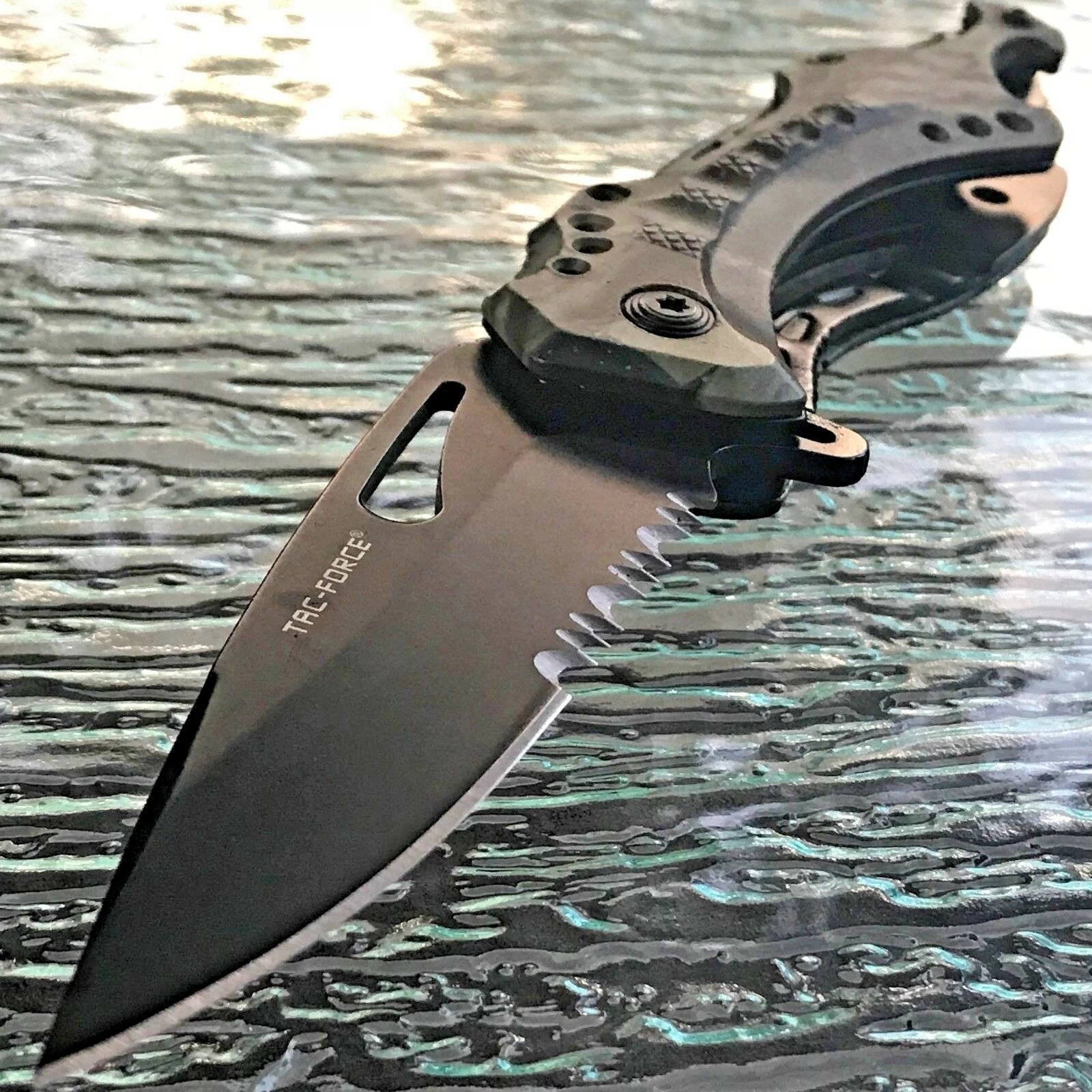 8" TAC FORCE ASSISTED OPEN HUNTING GREEN CAMO KNIFE (TF-705GC) - Image 4