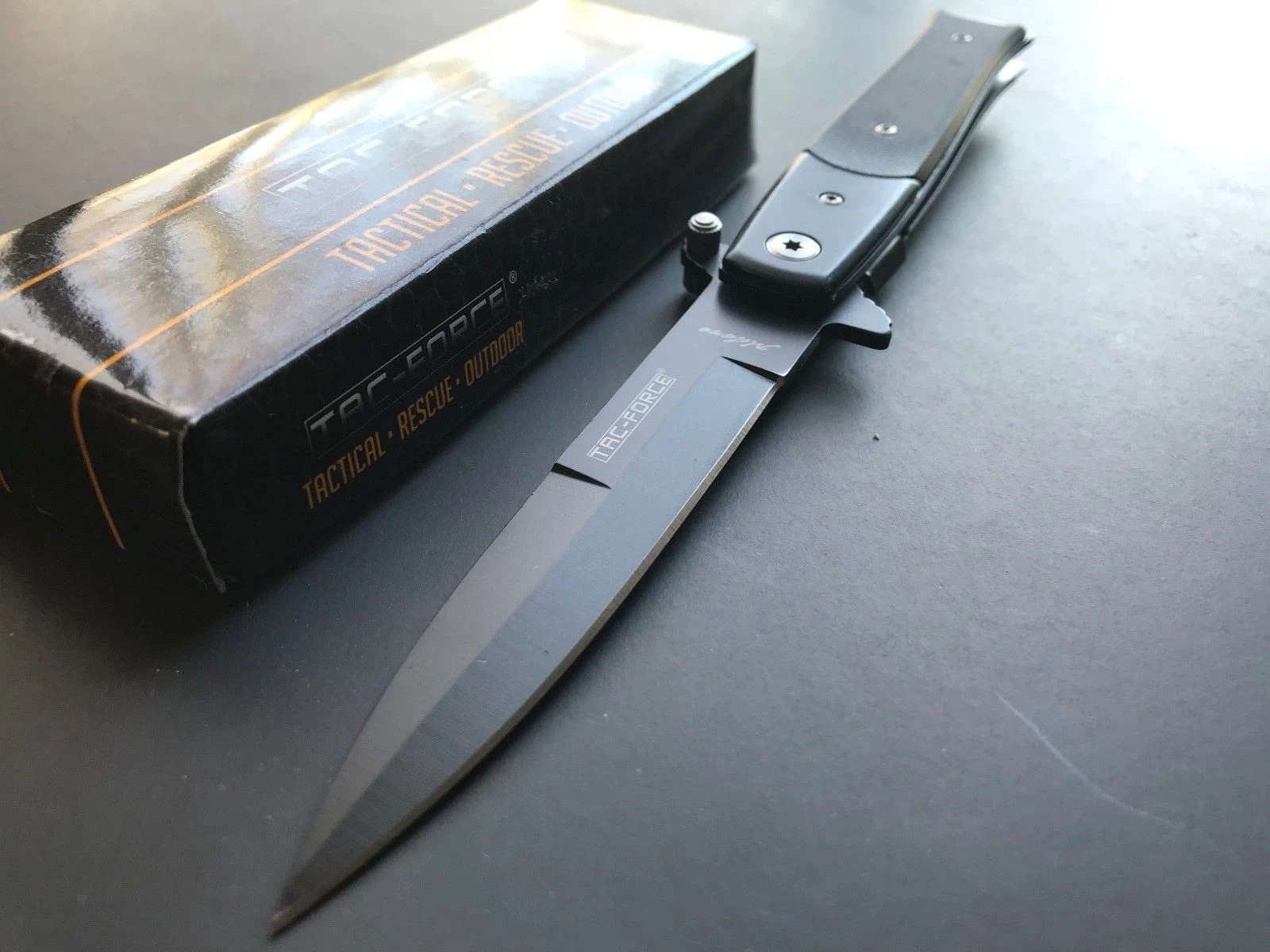 8.5" Tac Force Black Stiletto G10 Self Defense Pocket Knife TF-428G10 - Image 2