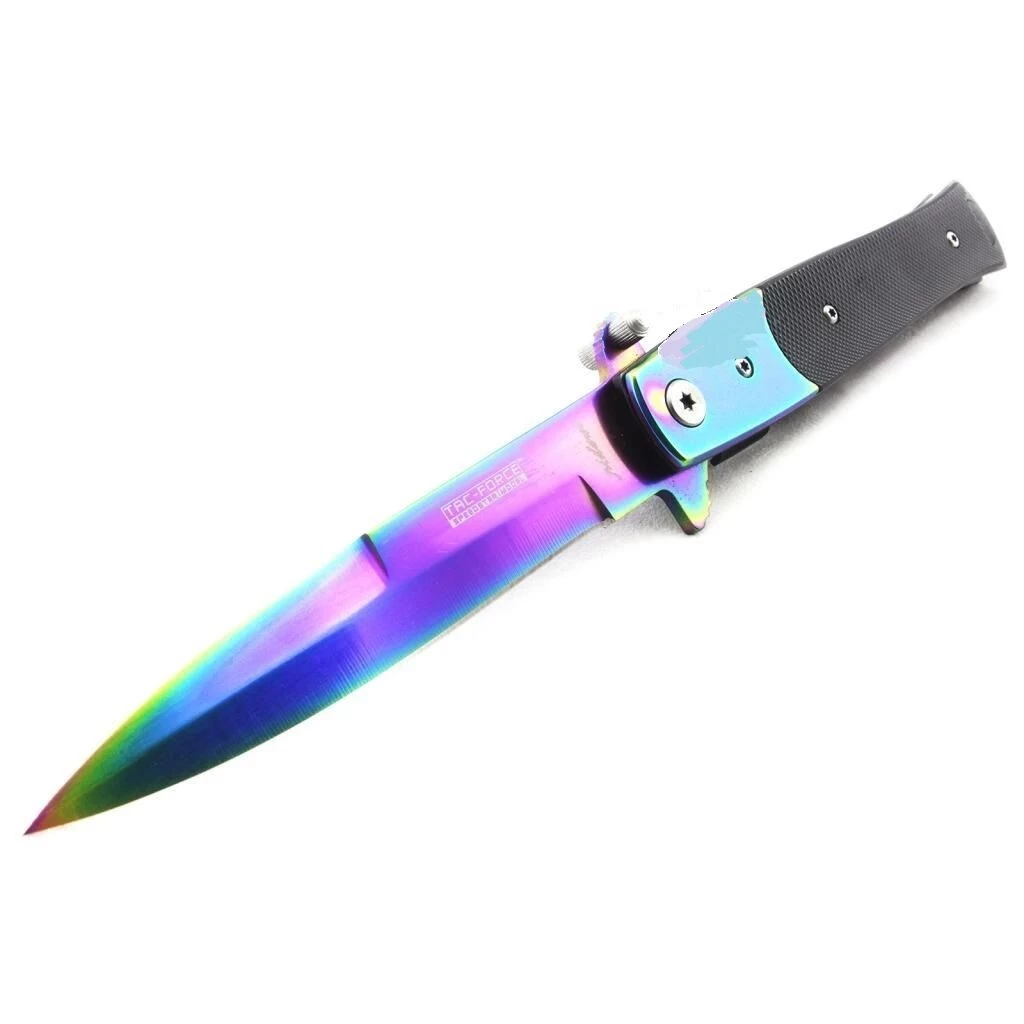 8.5" Tac Force Rainbow Blade Stiletto Assisted Pocket Knife (TF-428RB) - Image 8