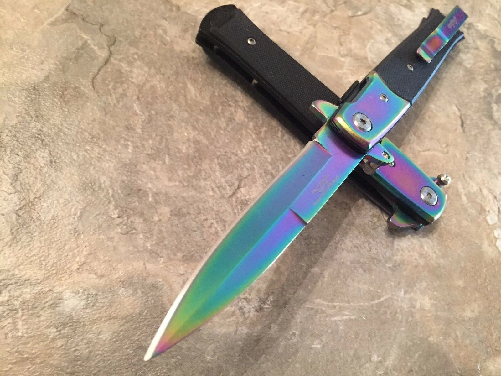 8.5" Tac Force Rainbow Blade Stiletto Assisted Pocket Knife (TF-428RB) - Image 3