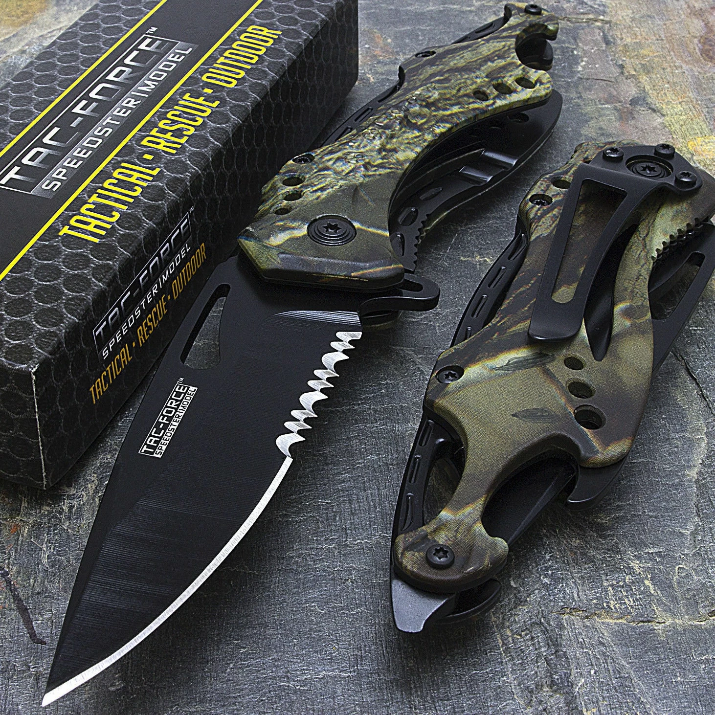 8" TAC FORCE ASSISTED OPEN HUNTING GREEN CAMO KNIFE (TF-705GC) - Image 11