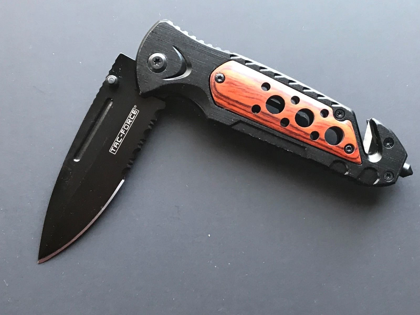 8" Wood Handle Spring Assisted Tactical Serrated Pocket Knife Blade Open Tac - Image 10