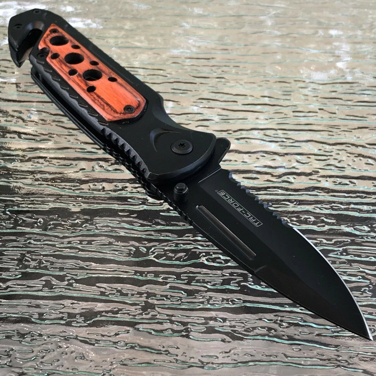 8" Wood Handle Spring Assisted Tactical Serrated Pocket Knife Blade Open Tac - Image 5