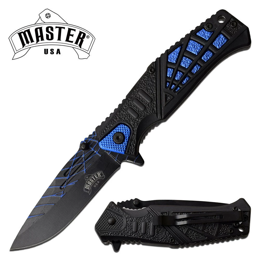 8.35" MASTER USA SPRING ASSISTED TACTICAL BLUE HANDLE FOLDING Pocket KNIFE OPEN - Image 6