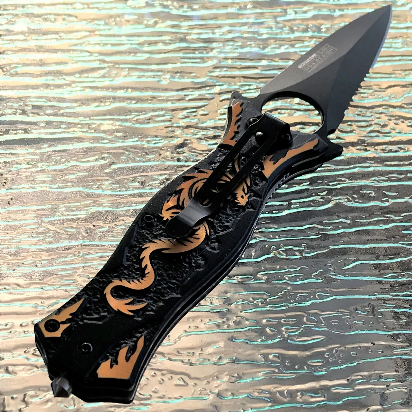 8.0" TAC FORCE GOLD DRAGON FANTASY ASSISTED OPEN TACTICAL FOLDING POCKET KNIFE - Image 5