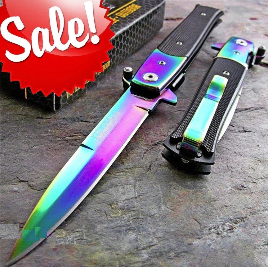 8.5" Tac Force Rainbow Blade Stiletto Assisted Pocket Knife (TF-428RB) - Image 2
