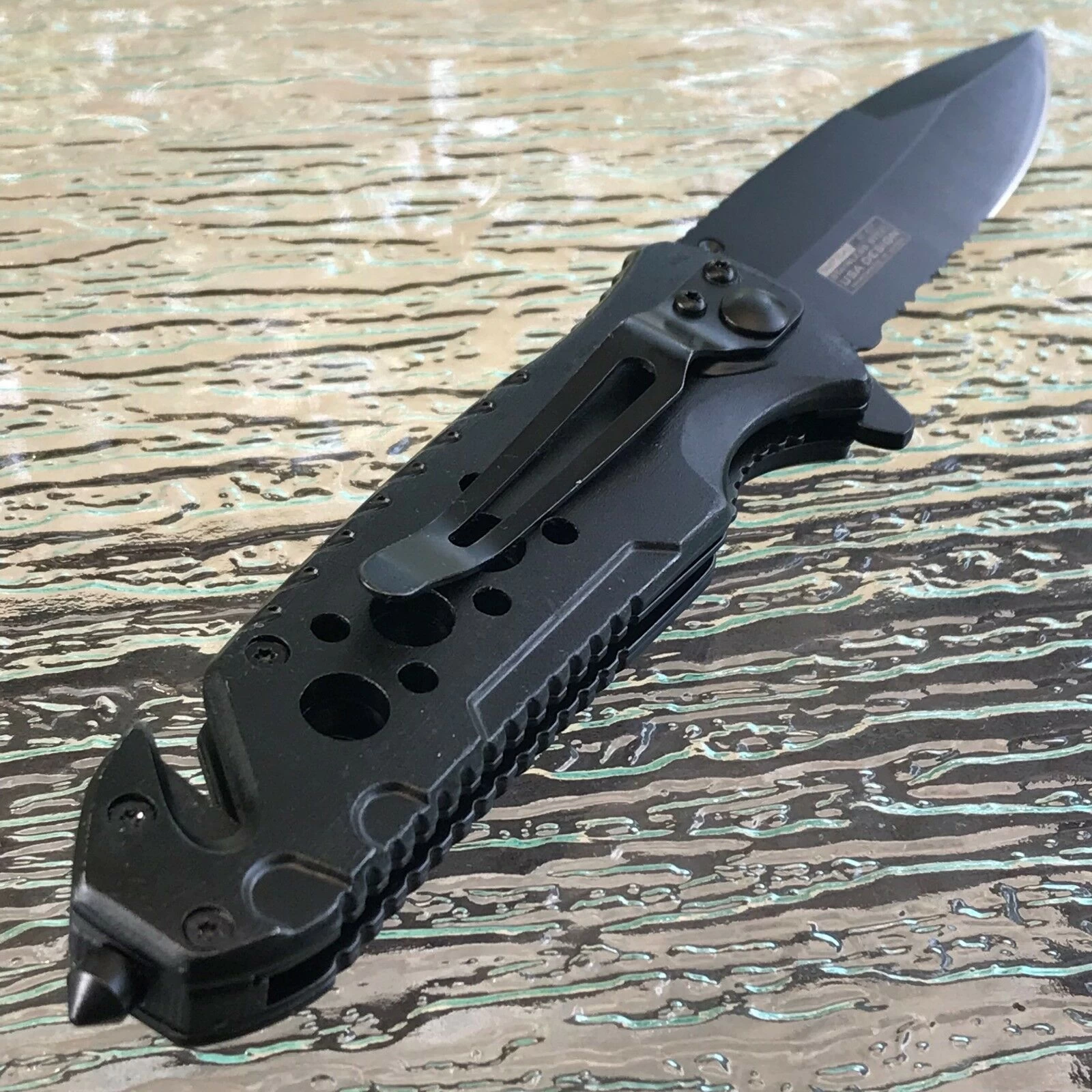 8" Wood Handle Spring Assisted Tactical Serrated Pocket Knife Blade Open Tac - Image 7