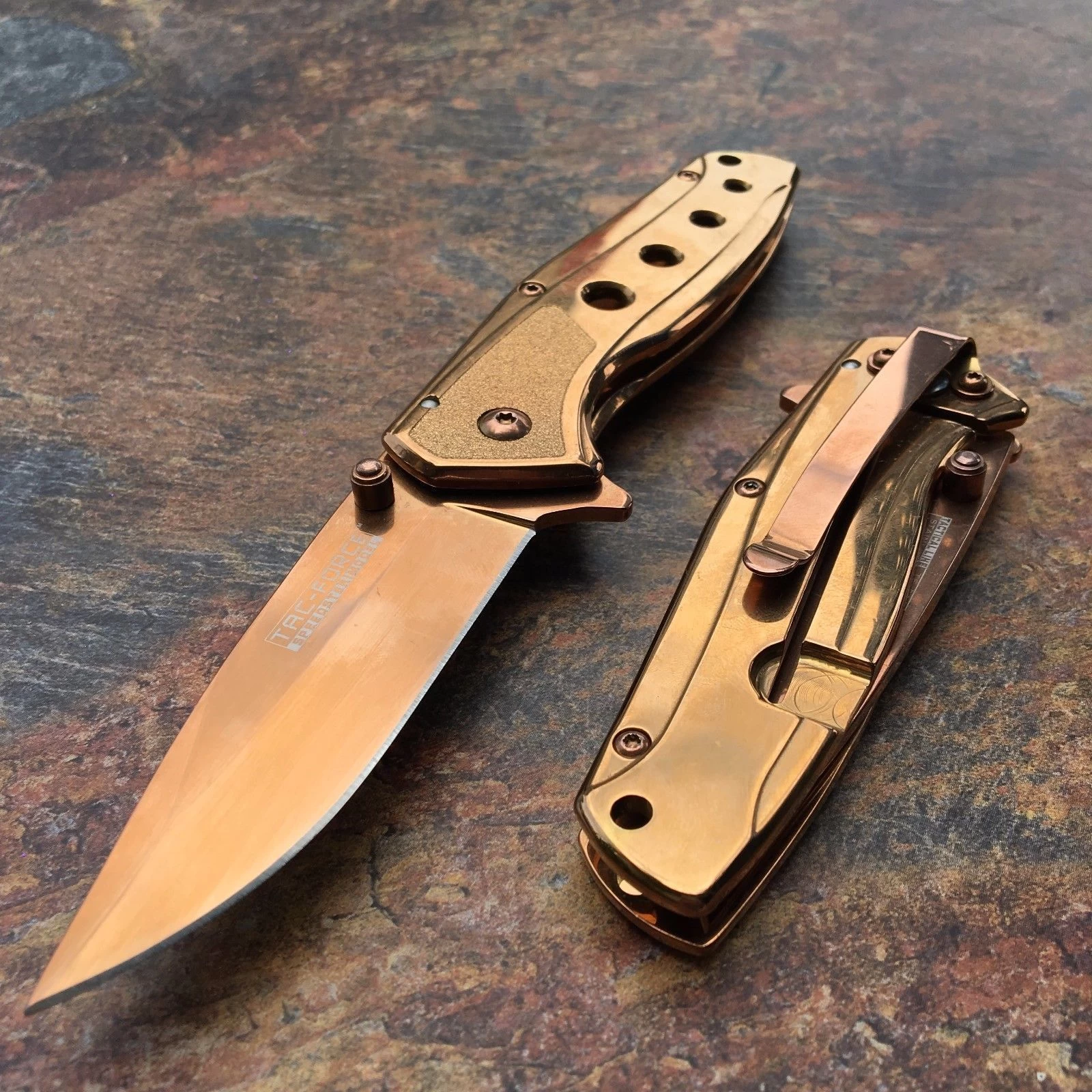 7" Tac Force Rose Gold Folding Pocket Knife (TF-926RG) - Image 2