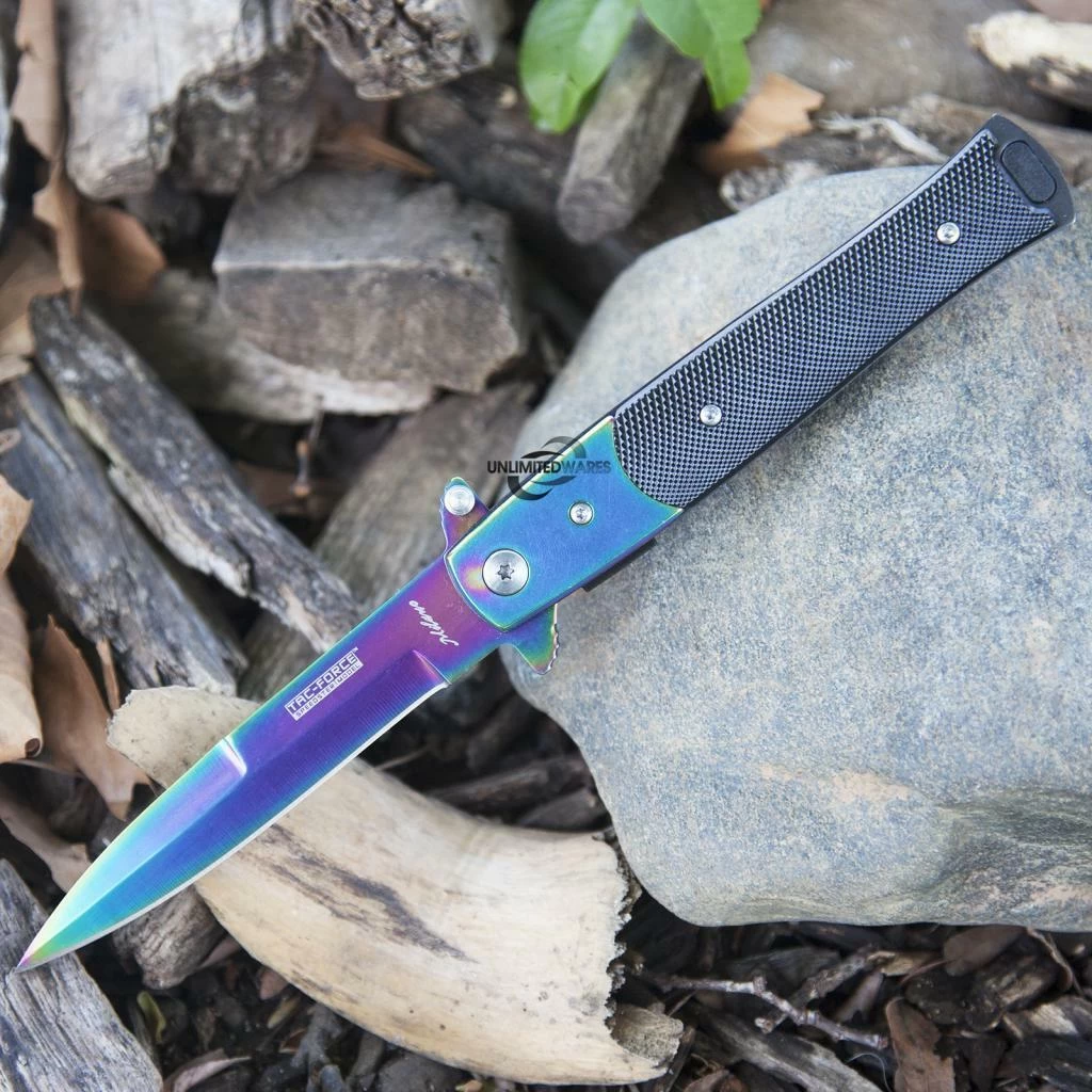 8.5" Tac Force Rainbow Blade Stiletto Assisted Pocket Knife (TF-428RB) - Image 9