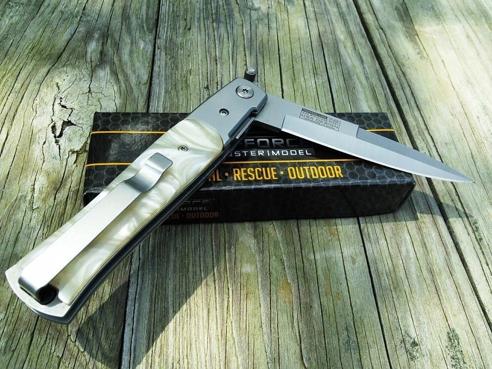 8" Tac Force Pearl Handle Stiletto Spring Assisted Folding Knife - Image 8