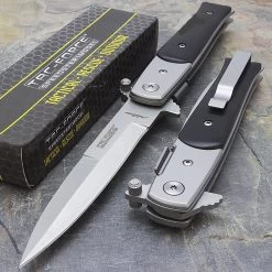 8.5" Tac Force Silver & Black Stiletto Assisted Pocket Knife
