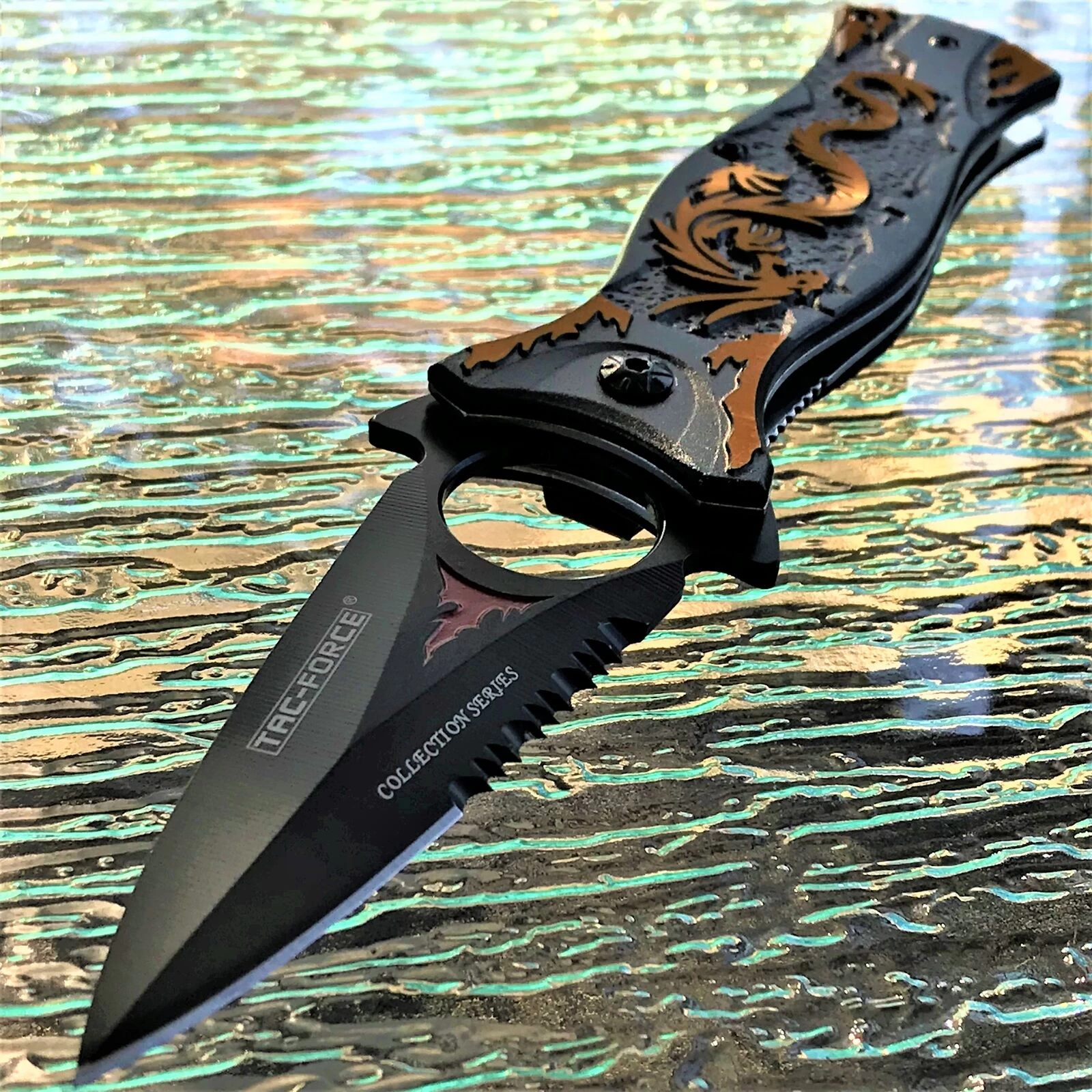 8.0" TAC FORCE GOLD DRAGON FANTASY ASSISTED OPEN TACTICAL FOLDING POCKET KNIFE - Image 2