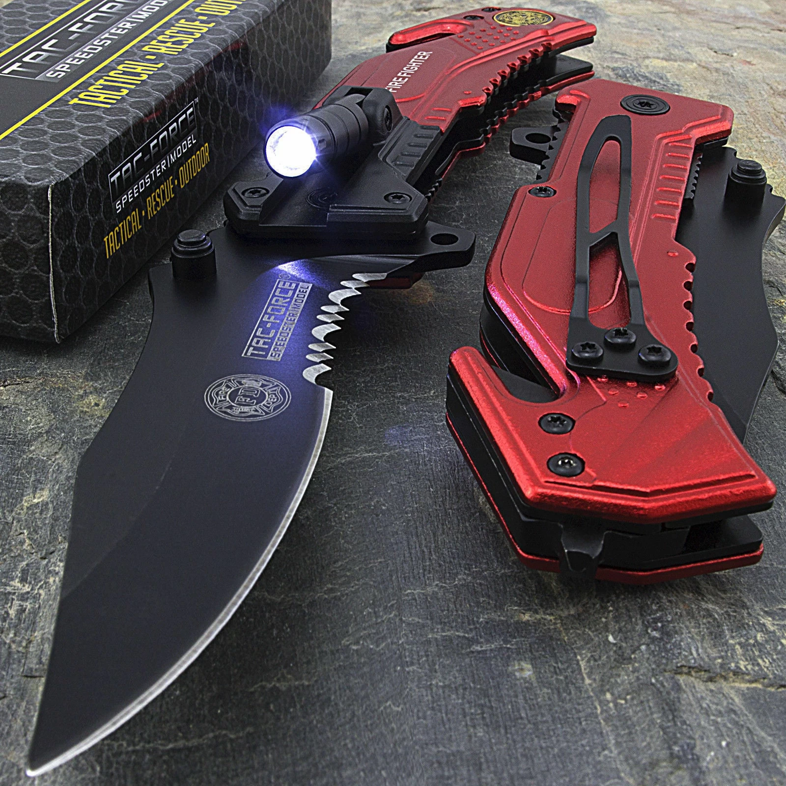 8" Tac Force Tactical Fire Dept Rescue Pocket Knife W/ LED Flashlight - Image 3