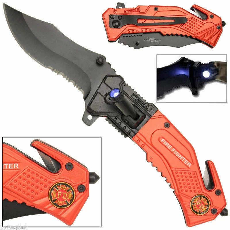 8" Tac Force Tactical Fire Dept Rescue Pocket Knife W/ LED Flashlight - Image 10