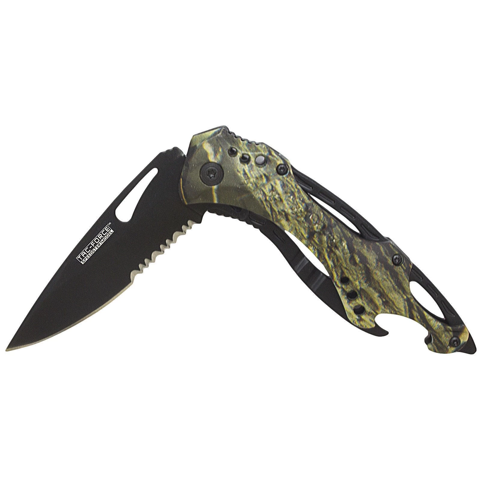 8" TAC FORCE ASSISTED OPEN HUNTING GREEN CAMO KNIFE (TF-705GC) - Image 9